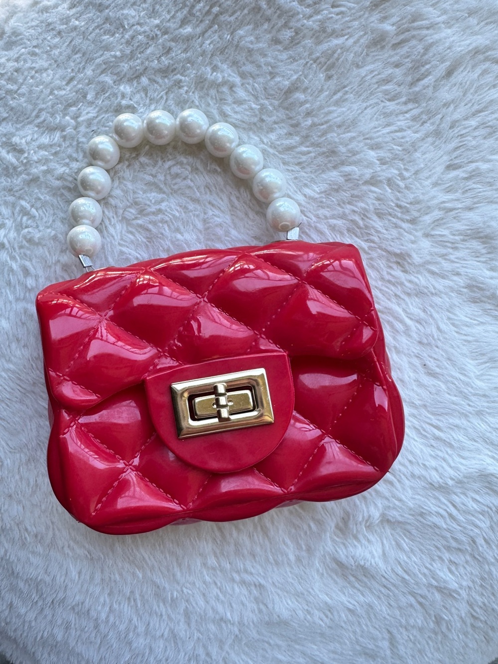 Red Quilted Patent Mini Handbag with Pearl Handle